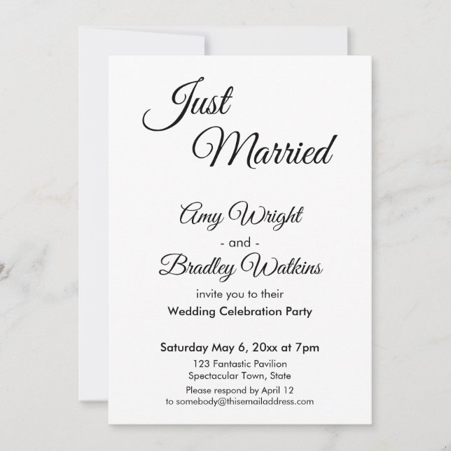 Invitation Crème "Just Married" Réception Simple et Élégante (Devant)
