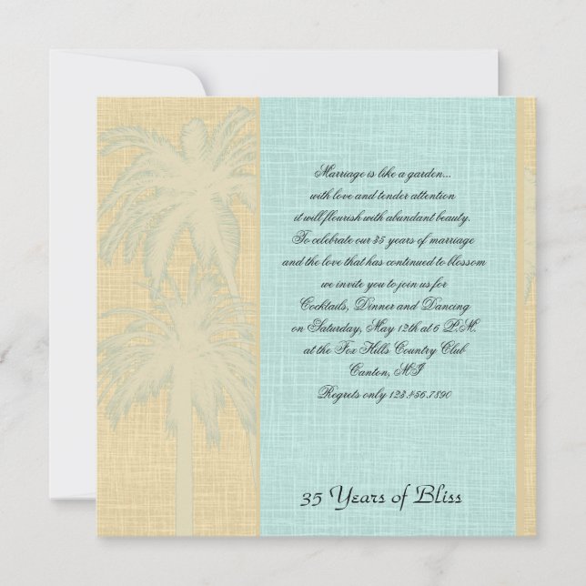 Invitation Crème Lin et Palmiers Bleus Anniversaire (Devant)
