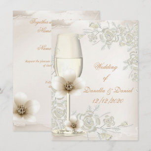 Invitation Crème mariage Sepia Champagne Fleurs de verre