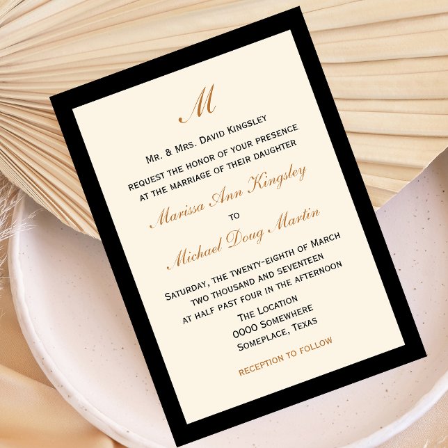 Invitation Crème Mariage simple et peu coûteuse avec noir (Créateur téléchargé)