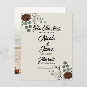 Invitation Crème Mocha blanche Floral moderne Enregistrer la 