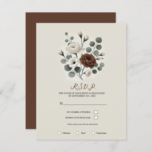 Invitation Crème Mocha blanche Mariage Floral moderne RSVP (Devant / Derrière)