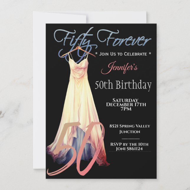 Invitation Crème moderne Art numérique noir 50e (Devant)