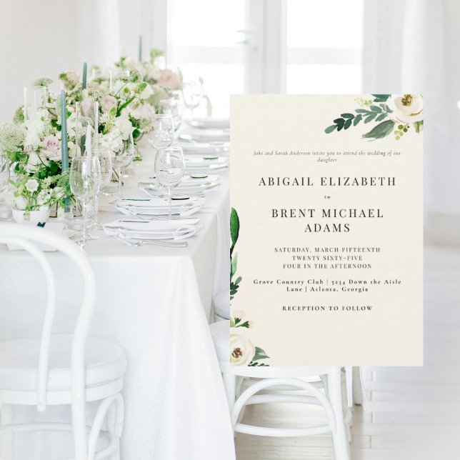 Invitation Crème Moderne Blanc Floral Bride Parents Mariage (Créateur téléchargé)