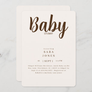 Invitation Crème neutre et Baby shower Brown