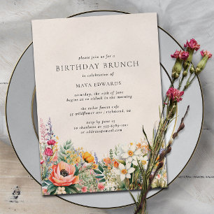 Invitation Crème neutre Floral rustique   Boho Birthday Brunc