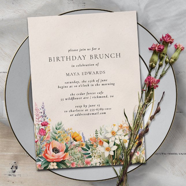 Invitation Crème neutre Floral rustique | Boho Birthday Brunc (Créateur téléchargé)