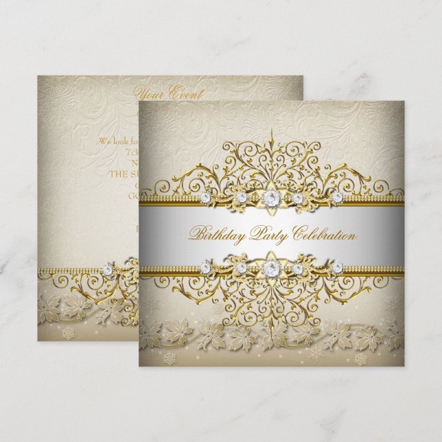 Invitation Crème Or Blanc Beige Élégant Soirée (Devant / Derrière)