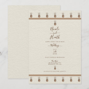 Invitation Crème Or Marron Ananas Minimaliste Élégant Mariage