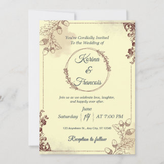 Invitation Crème ornementale & Mariage de automne Bourgogne I