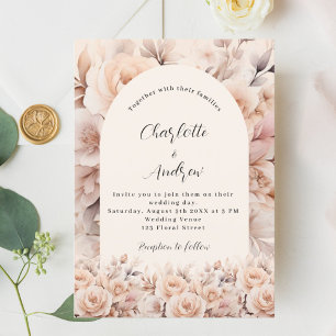 Invitation Crème pêche florales rose arch luxe mariage