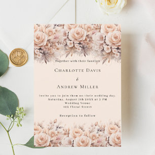 Invitation Crème pêche floraux rose élégant mariage