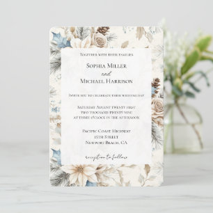 Invitation Crème Poinsettia Mariage Floral Bleu