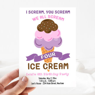 Invitation Crème quatre glace fille 4e anniversaire
