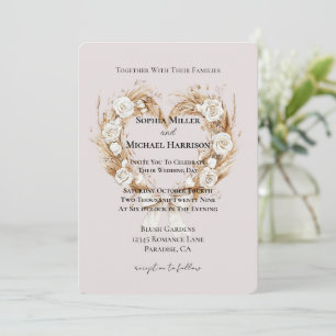 Invitation Crème romantique Blanc Floral Coeur Mariage