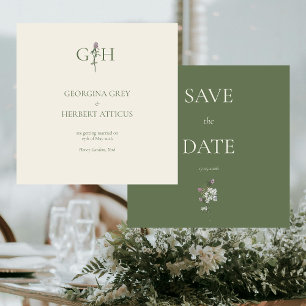 Invitation Crème romantique et trèfle Sage Enregistrer la dat