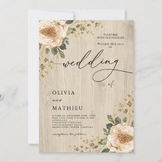 Invitation Crème romantique Mariage de bois floral