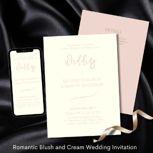 Invitation Crème romantique rose pâle Mariage simple
