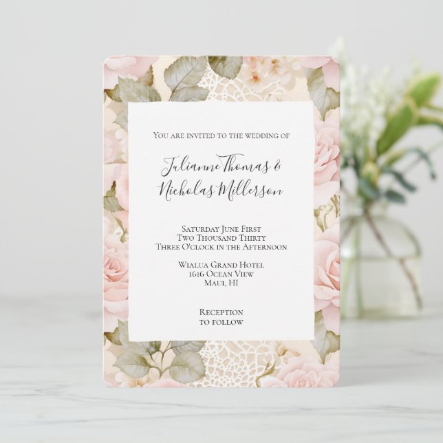 Invitation Crème romantique Roses Roses Roses Roses Roses Ros (Debout devant)