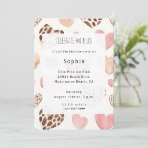 Invitation Crème rose Coeurs léopard Brown Anniversaire