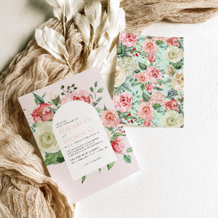 Invitation Crème & Rose Fleurs de mariage romantiques de pr