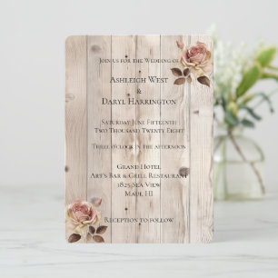 Invitation Crème rose Roses Crème Blanc Bois Mariage