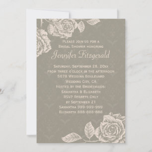 Invitation Crème Rose Vintage sur la Fête de l'mariée gris Du