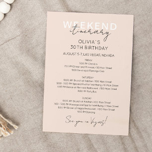 Invitation Crème Rose Week-end Anniversaire Itinéraire Invita