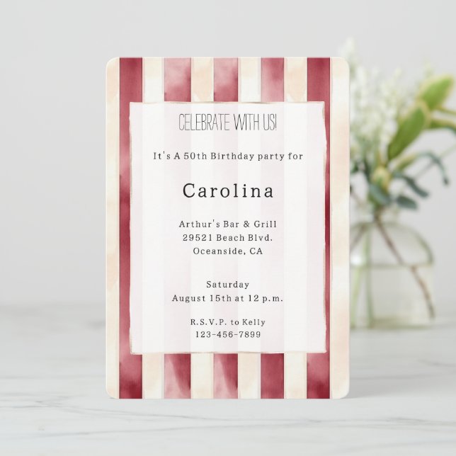 Invitation Crème rouge bourguignonne 50e anniversaire (Debout devant)