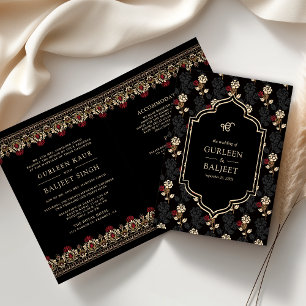Invitation Crème rouge noire Ikat Tous en un Mariage sikh