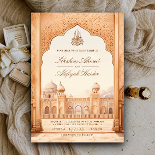 Invitation Crème rustique Brown Palais islamique Mariage musu