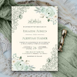 Invitation Crème rustique Sage Vert Floral Dentelle musulmane<br><div class="desc">Éblouissez vos invités avec cette élégante invitation de mariage islamique avec de belles fleurs d'aquarelle avec 'Bismillah' en calligraphie arabe. Ajoutez simplement les détails de votre événement sur ce modèle facile à utiliser pour en faire une invitation unique.</div>