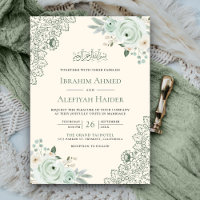 Crème Rustique Vert Sauge Floral Broderie Musulman