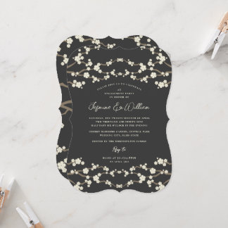Invitation Crème Sakura Cerry Blossoms Gris Mariage asiatique