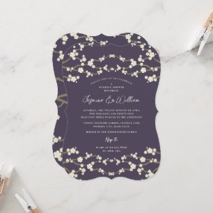 Invitation Crème Sakura Fleurs de cerisier violet Mariage asi
