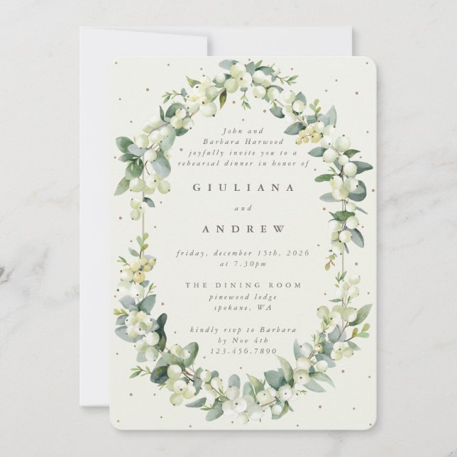 Invitation Crème Snowberry+Eucalyptus Mariage répétition (Devant)