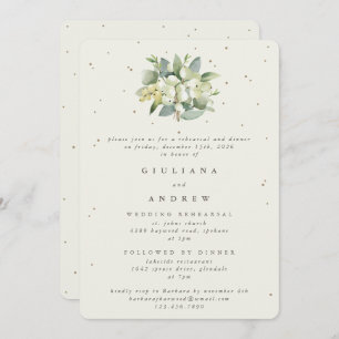Invitation Crème Snowberry+Eucalyptus Mariage répétition