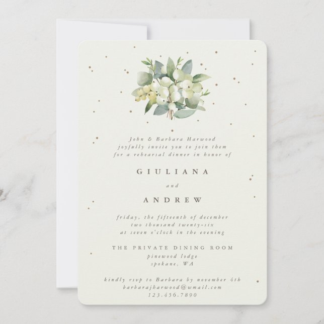 Invitation Crème Snowberry+Eucalyptus Mariage répétition (Devant)