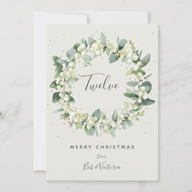 Invitation Crème Snowberry+Eucalyptus Numéro de tableau (Devant)