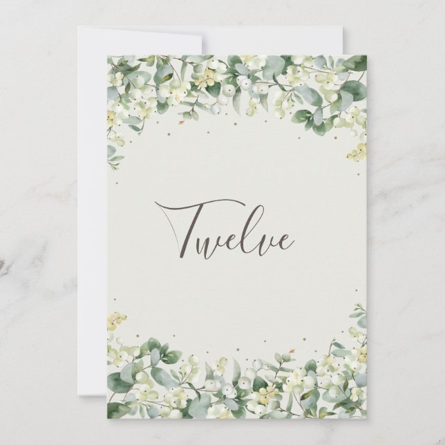 Invitation Crème Snowberry+Eucalyptus Numéro de tableau (Devant)