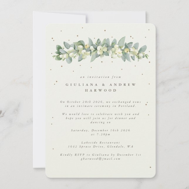 Invitation Crème Snowberry+Eucalyptus Réception de mariage (Devant)