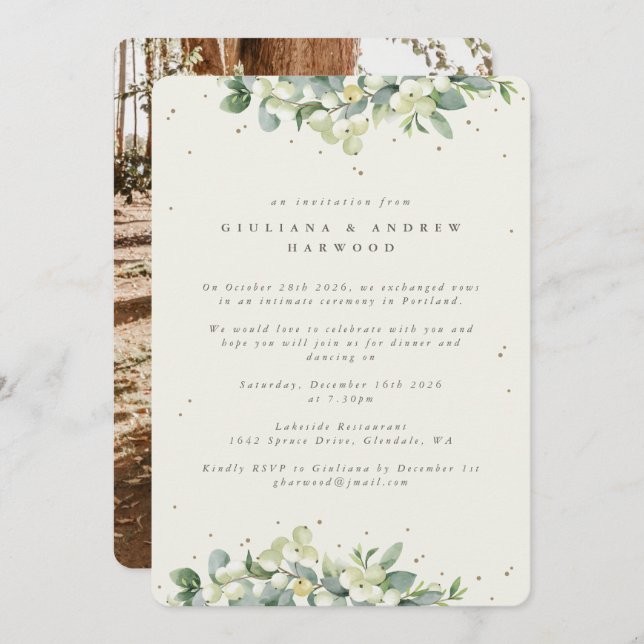 Invitation Crème Snowberry+Eucalyptus Réception de mariage Ph (Devant / Derrière)