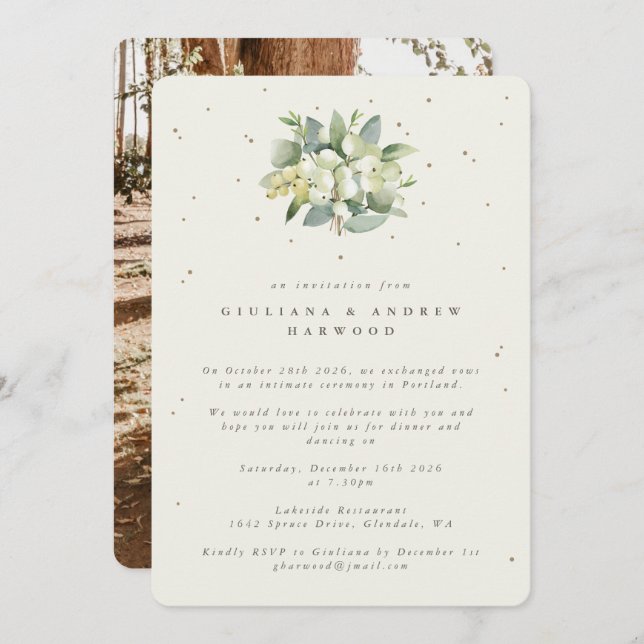 Invitation Crème Snowberry+Eucalyptus Réception de mariage Ph (Devant / Derrière)