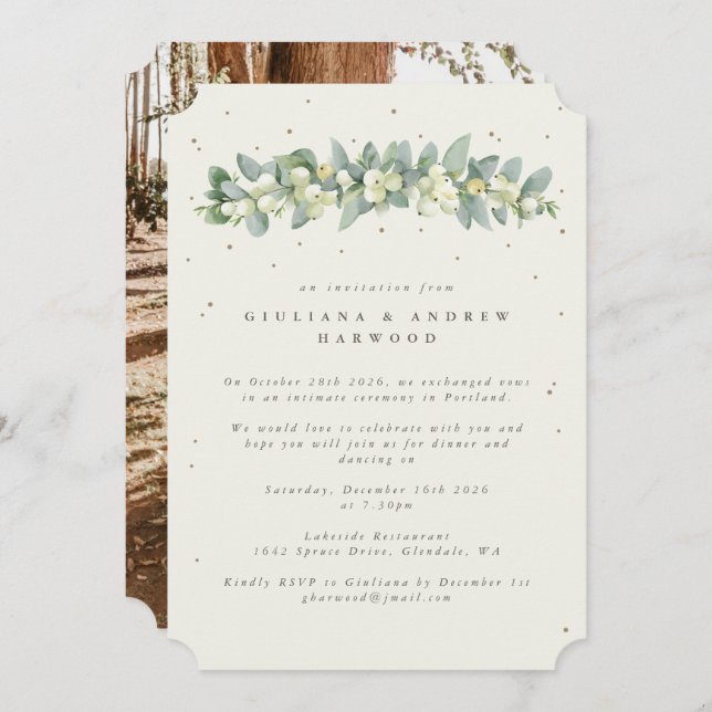 Invitation Crème Snowberry+Eucalyptus Réception de mariage Ph (Devant / Derrière)