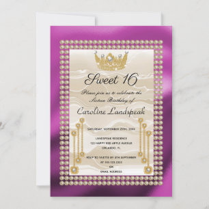 Invitation Crème soie douce 16 Pearl Couronne Fuchsia Metalli