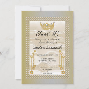 Invitation Crème Soie Douce 16 Perle Couronne Jaune Metallic
