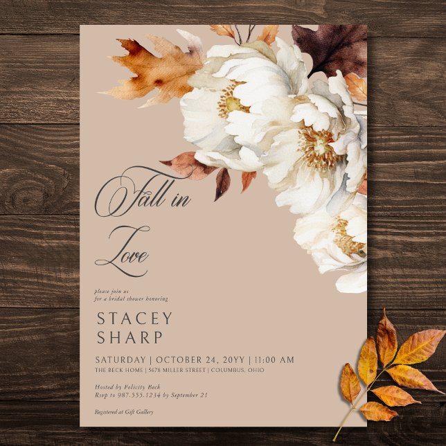 Invitation Crème Tan Rustique Tombe Dans L'Amour Fête des mar (Rustic Tan Cream Fall In Love Floral Bridal Shower Invitation)