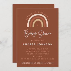 Invitation Crème & Terracotta Boho Rainbow Moon Baby shower I