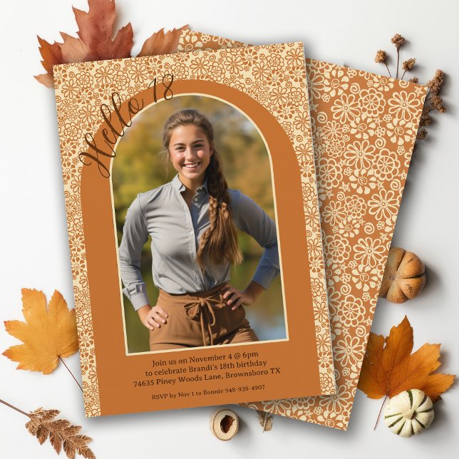 Invitation Crème Terre Tan Floral Boho Pays 18e anniversaire (Créateur téléchargé)