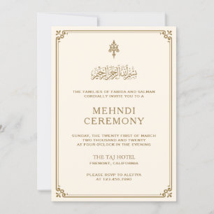 Invitation Crème traditionnelle Gold Frontière Islam Mehndi